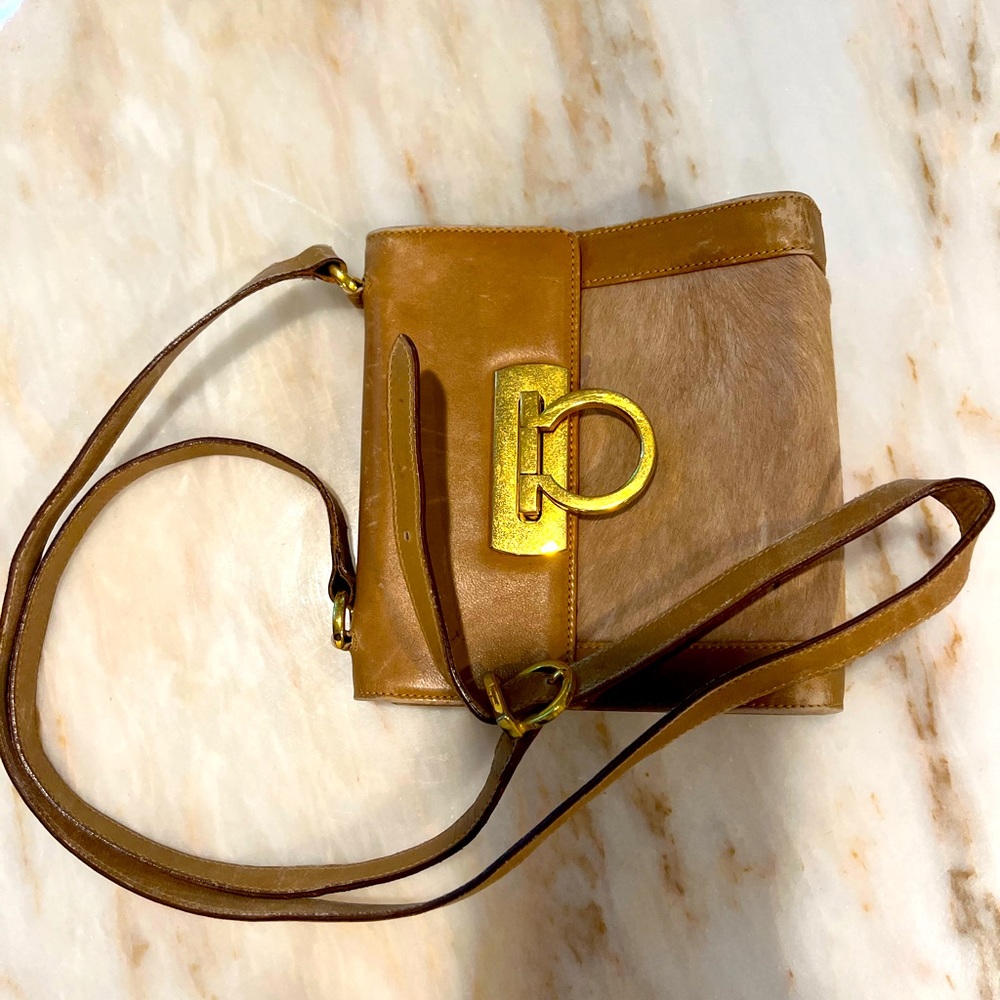 Vintage Salvatore Ferragamo mini bag with fur detail and gold hardware RARE